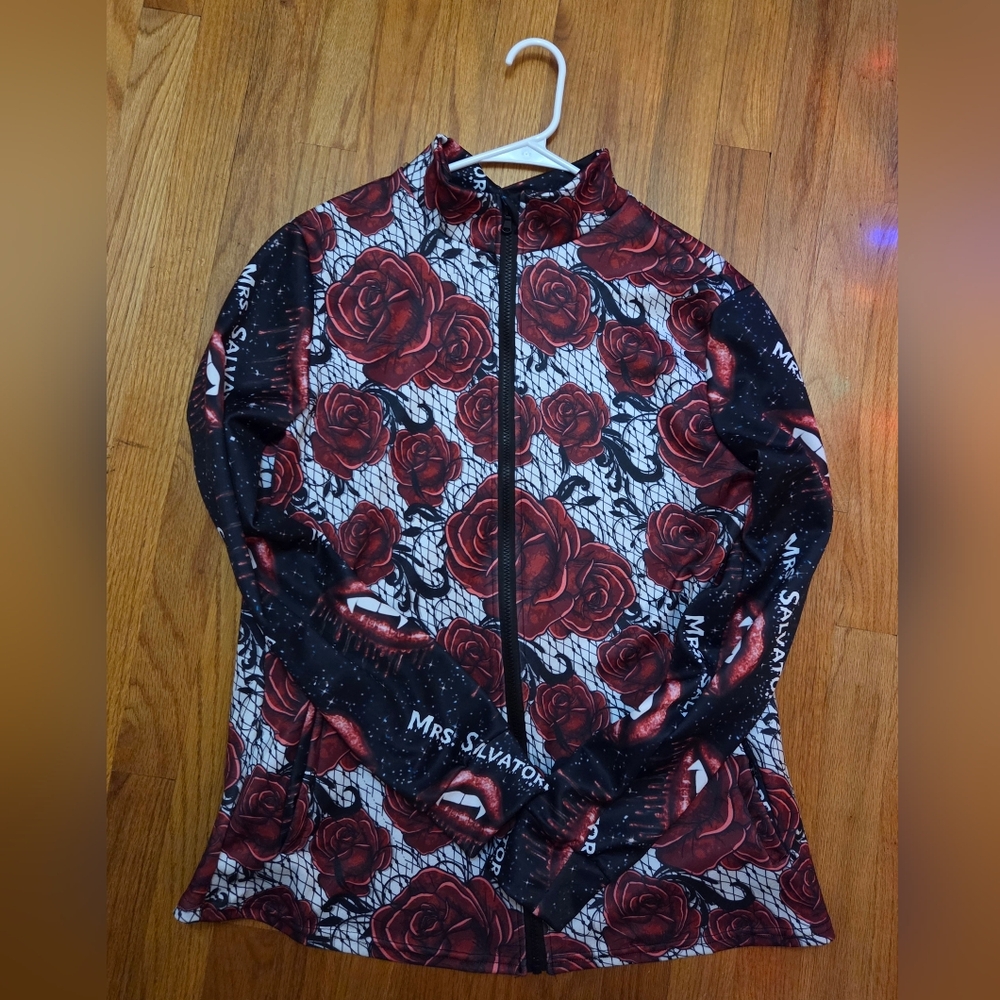 TVD Red Rose Patterned Zip-Up Jacket